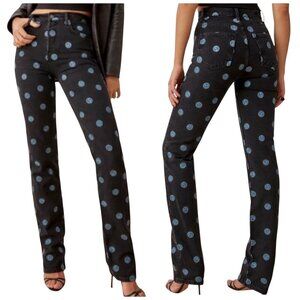 Reformation Earth Embroidered High Rise Straight Long Jeans Size 24 NWT